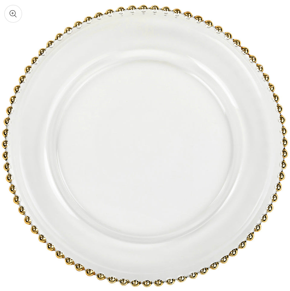Beaded Gold Glass Charger Plate