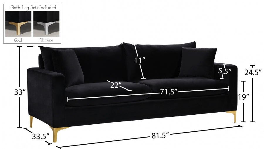 Lipton Black and  Gold Leg Sofa
